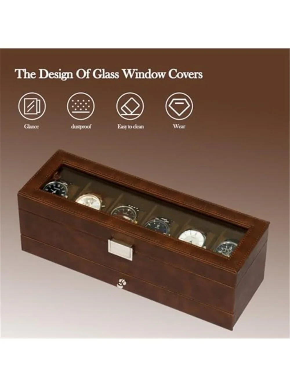 Watch Box, 6 Compartment Watch Display Box with Drawers, Men's Watch Box
